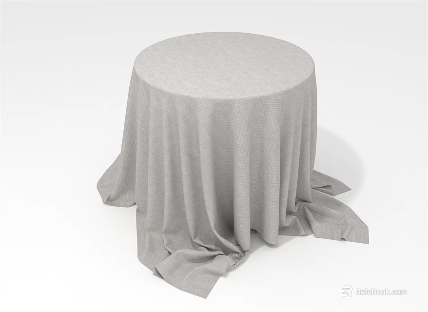 Round Table Covered With Light Gray Tablecloth Featuring Soft Draped Fabric And Natural Folds 3d model 