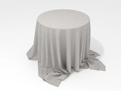 Round Table Covered With Light Gray Tablecloth Featuring Soft Draped Fabric And Natural Folds 3d model