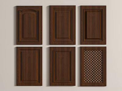 Dark Wood Cabinet Doors With Various Panel Designs And Decorative Patterns 3d model