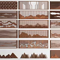Various Modern Feature Wall Designs With Layered Mountain Wave And Geometric Patterns 3d model