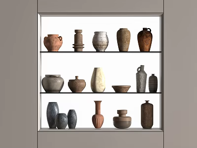 Quiet Pot Ceramic Ware Weathered Pot Ornaments Combination 3d model
