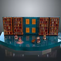 Cozy Library Interior With Wooden Bookshelves Filled With Books Shiny Floor And Stools