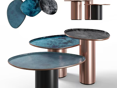 Modern Round Coffee Tables With Blue And Black Copper Base Designs 3d model
