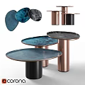 Modern Round Coffee Tables With Blue And Black Copper Base Designs 3d model