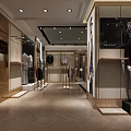 Modern Clothing Store Interior With Mannequins Hanging Garments Display Racks And Wooden Flooring