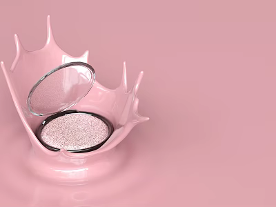 Shimmering Makeup Powder Compact in Pink Splatter Container on Pink Background 3d model