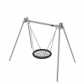 Outdoor Garden Hanging Swing With Silver Metal Frame And Black Round Seat