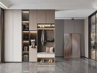 Elegant Modern Shoe Cabinet Interior With Coat Hooks Bench Seat Storage And Lighting 3d model