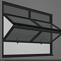 Open Glass Window With Black Frame And Two Metal Hooks Design 3d model