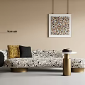 Modern Patterned Chaise Lounge with Decorative Pillows Side Table and Wall Art 3d model