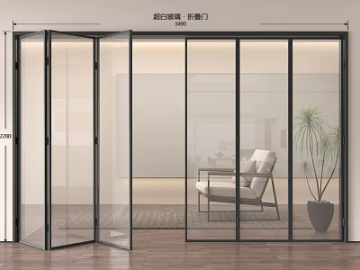 Modern Glass Folding Doors For Living Room Interior Design With Open Space 3d model