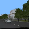 Modern School Building with Green Roofs Football Field and Sports Courts Surrounded by Trees
