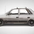 Old Vintage Sedan With Rusted Body Worn Tires And Faded Paint Exterior View