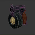 Vintage Revolver Featuring Black Body Wooden Grip And Gold Emblem Cylinder