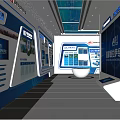 Tech Exhibition Hall Interior With Modern Digital Display Screens Data Charts Blue Lighting 3d model