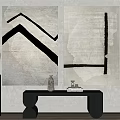 Modern Interior With Abstract Paintings Black Console Table And Decorative Lamp 3d model