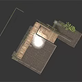 Modern Outdoor Space Model With Wooden Seats Platform And Green Plants