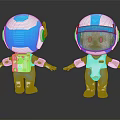 Blue And White Robot And Humanoid Creature Holding Hands With Astronaut Suit Design Toy Models