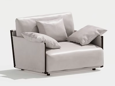 Stylish Light Gray Leather Single Seater Sofa With Plush Cushions And Dark Frame 3d model