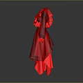 Red Ruffled Long Sleeve Dress With Flowy Fabric And Asymmetric Hem Design