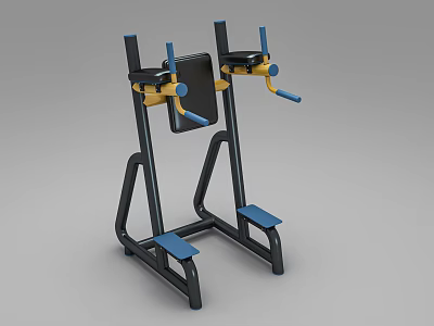 Parallel Bar Strength Training Equipment with Black Frame Blue Handles and Yellow Accents 3d model
