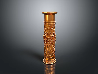 Golden Ornate Carved Column With Detailed Intricate Floral Patterns Design 3d model