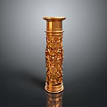 Golden Ornate Carved Column With Detailed Intricate Floral Patterns Design
