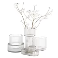 Decorative Transparent Glass Vases With Ribbed Design And White Flower Branches