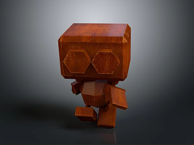Wooden Cartoon Decorative Furniture With Cube Shape Round Eyes Arms And Legs 3d model