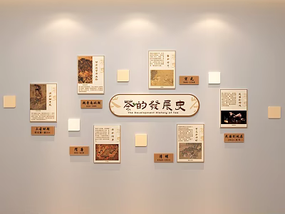 Decorative Wall Hangings Showcasing Tea Development History With Informative Panels 3d model