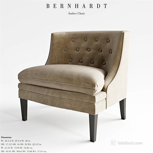 Beige Velvet Accent Chair With Tufted Back And Black Wooden Legs 3d model 