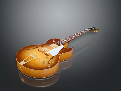 Classic Brown Sunburst Electric Guitar With Wooden Body And Inlaid Fingerboard 3d model