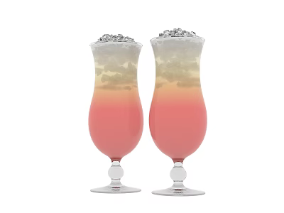 Two Tall Glasses of Refreshing Layered Drinks with Pink Yellow Gradient and Ice Top 3d model