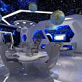 Space Theme Room Interior With Astronaut Figure Globe Decor And Starry Ceiling 3d model