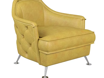 Stylish Yellow Leather Leisure Chair with Tufted Design Armrests and Metal Legs 3d model