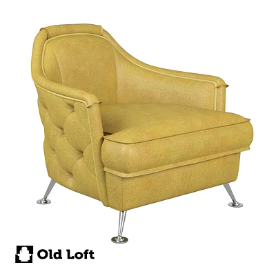 Stylish Yellow Leather Leisure Chair with Tufted Design Armrests and Metal Legs 3d model
