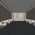 Spacious Hotel Public Lounge Interior With White Sofas Side Tables And Large Windows 3d model