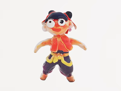 Game Movie Character Figure with Headscarf Big Eyes Red Vest Dark Pants Yellow Belt 3d model