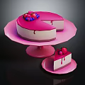 Delicious Pink Cake Topped With Fresh Berries And Sliced Piece On Pink Plate