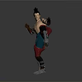 3D Model of Shirtless Man in Action Pose with Raised Leg and Outstretched Arms