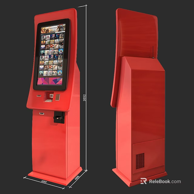 Public Facility Red Self Service Kiosk With Touchscreen Display And Payment Interface 3d model 
