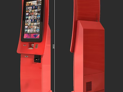 Public Facility Red Self Service Kiosk With Touchscreen Display And Payment Interface 3d model