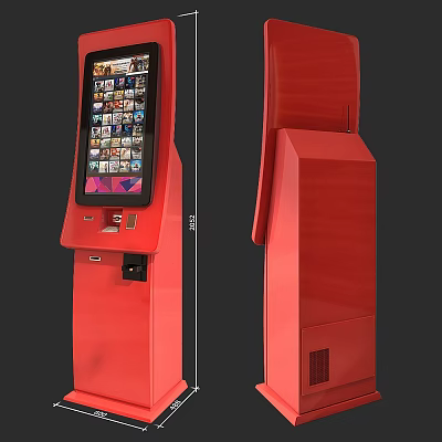 Public Facility Red Self Service Kiosk With Touchscreen Display And Payment Interface 3d model
