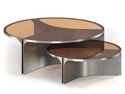 Modern Nested Coffee Tables With Silver Metal Frame And Brown Glass Top 3d model