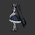 Anime Girl Character With Twin Tails In Blue And White Maid Outfit And Red Shoes