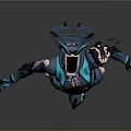 Game Movie Character In Futuristic Teal Blue Mechanical Armor With Glowing Accents And Sci Fi Design
