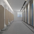 Modern Public Toilet Interior With Clean Washbasins Mirrors And Cubicles