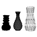 Three Black Decorative Vases With Different Silhouette Shapes On White Background 3d model