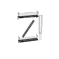 Z Shaped Staircase Structure With Metal Railing And Steps Design 3d model