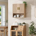 Minimalist Dining Living Room Interior With Wooden Cabinet Shelf And Green Plants